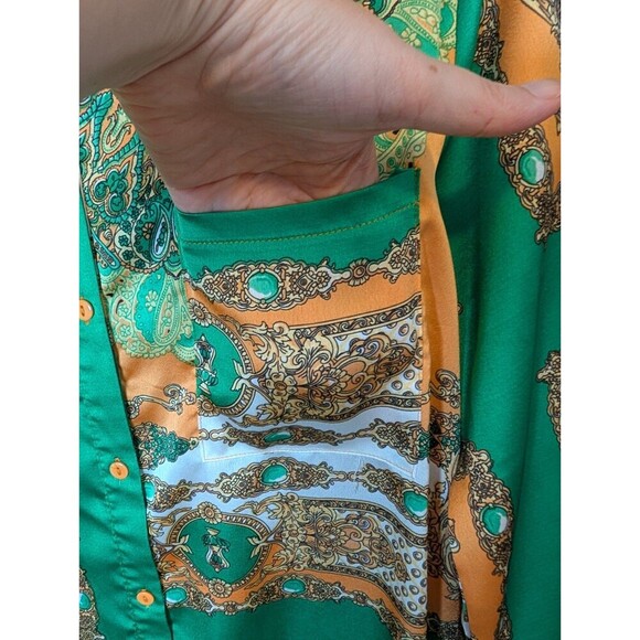 Missguided Women's Sleep Shirt 4 Green Button Up Old Money Boho Paisley Western - Picture 3 of 10